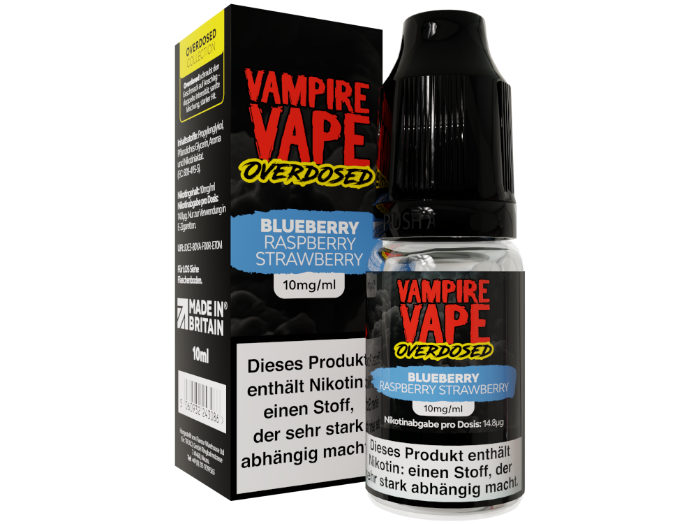Vampire Vape - Overdosed - Blueberry Raspberry Strawberry - Nikotinsalz Liquid 10 mg/ml 10er Packung