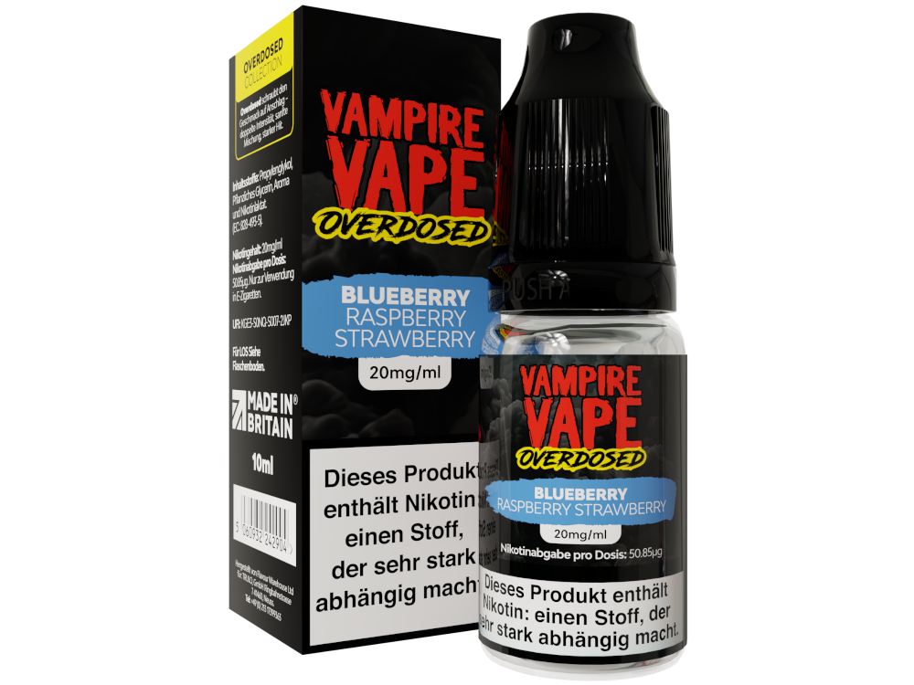 Vampire Vape - Overdosed - Blueberry Raspberry Strawberry - Nikotinsalz Liquid 20 mg/ml 10er Packung