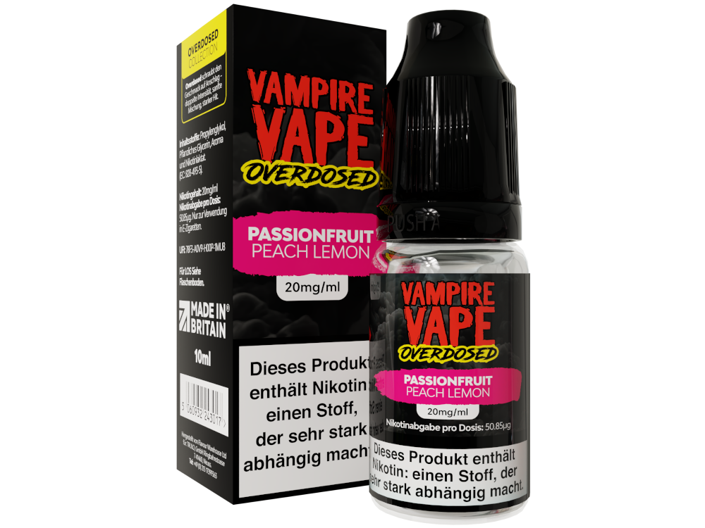 Vampire Vape - Overdosed - Passionfruit Peach Lemon - Nikotinsalz Liquid 20 mg/ml 10er Packung