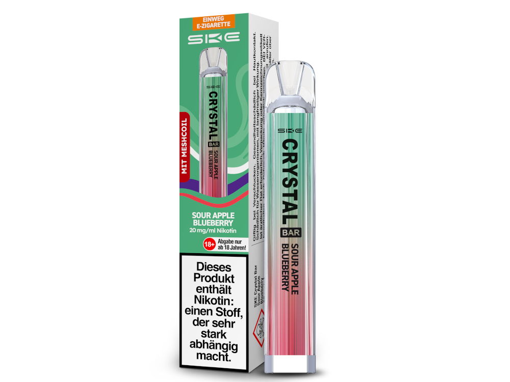 SKE - Crystal Bar Einweg E-Zigarette - Sour Apple Blueberry 20 mg/ml 10er Packung