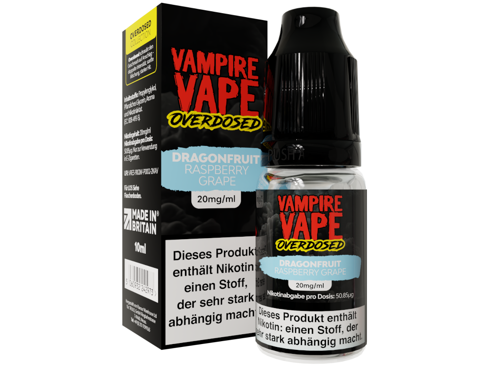 Vampire Vape - Overdosed - Dragonfruit Raspberry Grape - Nikotinsalz Liquid 20 mg/ml 10er Packung
