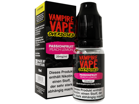 Vampire Vape - Overdosed - Passionfruit Peach Lemon - Nikotinsalz Liquid 20 mg/ml 10er Packung